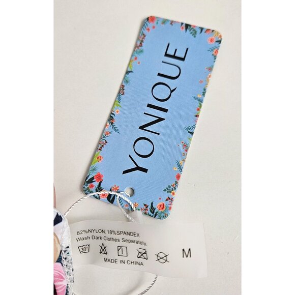 Yonique Womens Two-Piece Green Halter Tankini Top High-Waist Tropical Bikini Med - Picture 11 of 12